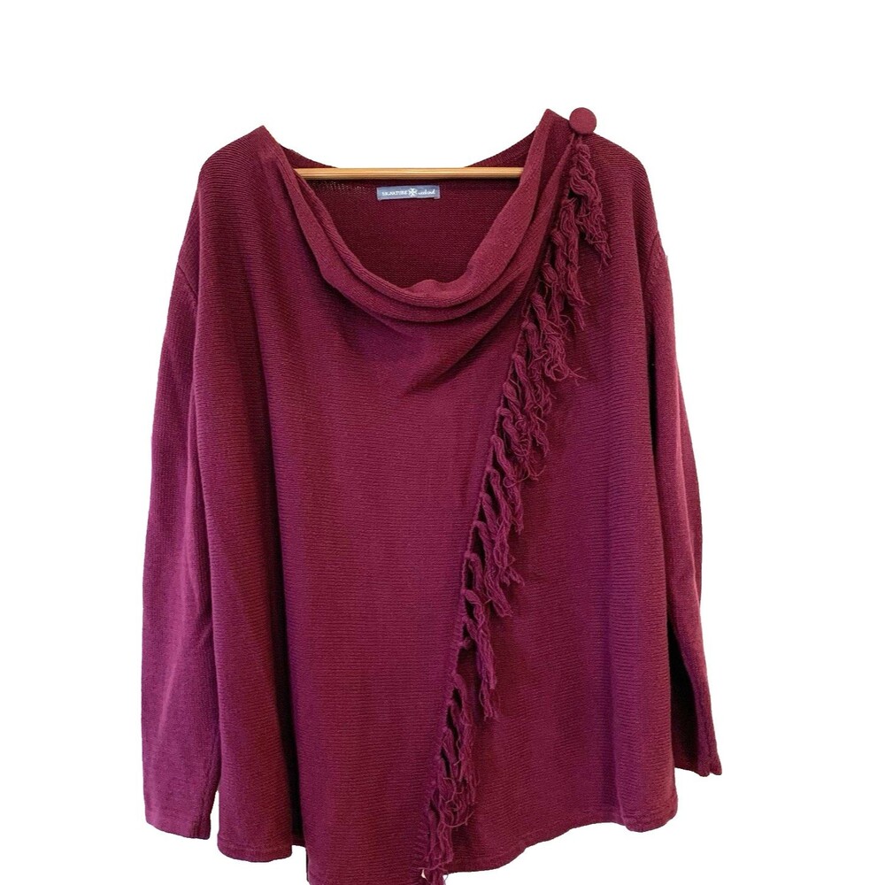 Signature Weekend Cowl Collar Cardigan Womens 1X Purple Cotton Blend